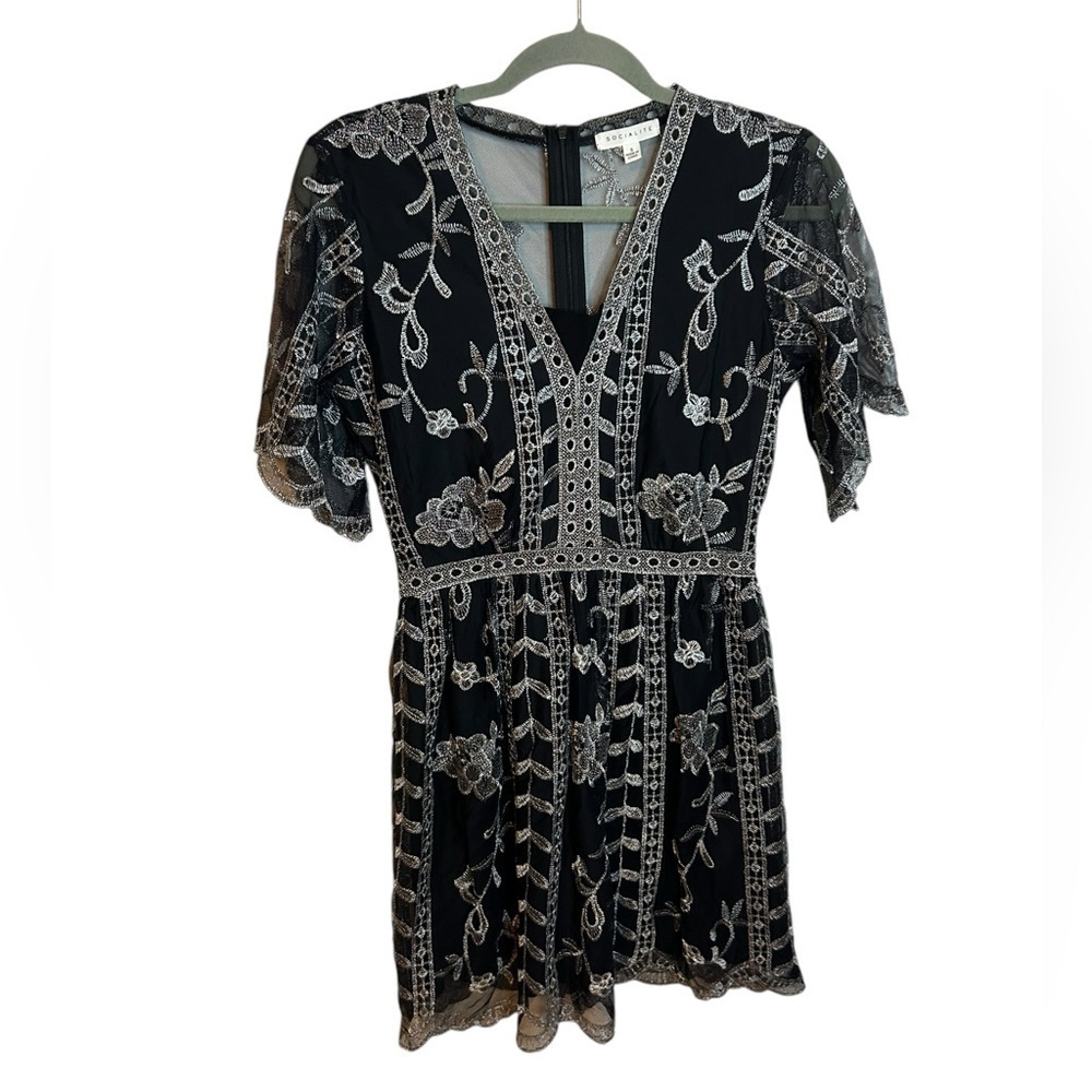 Socialite Metallic Embroidered Floral Dress